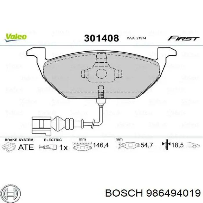 986494019 Bosch Pastillas delanteras