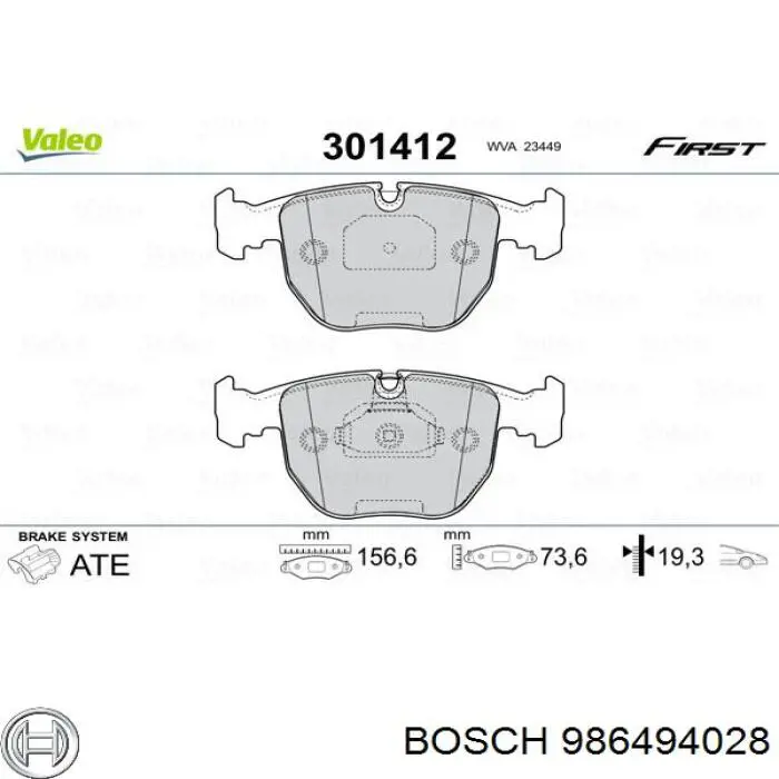 Pastillas de freno 986494028 Bosch