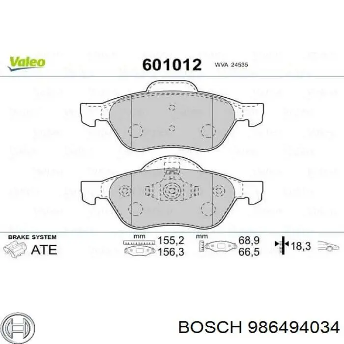 Pastillas de freno 986494034 Bosch