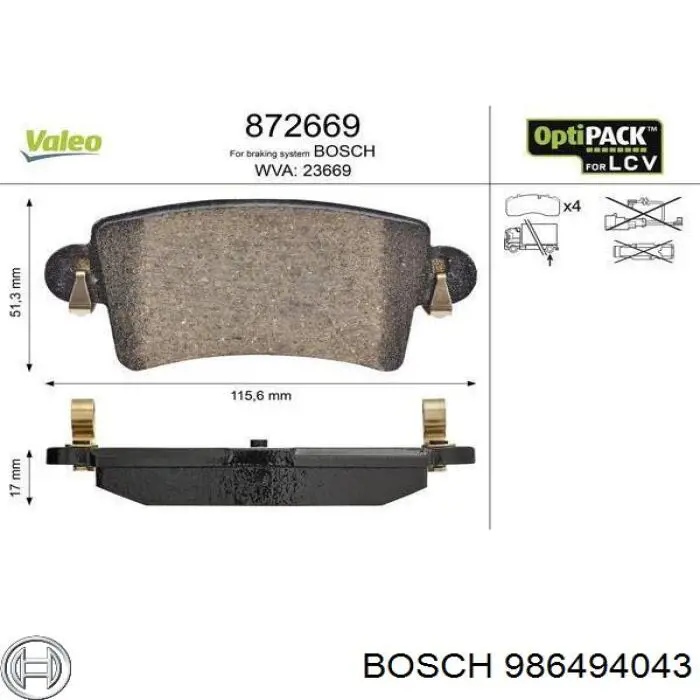 Comprar 986494043 Bosch Pastillas de freno traseras