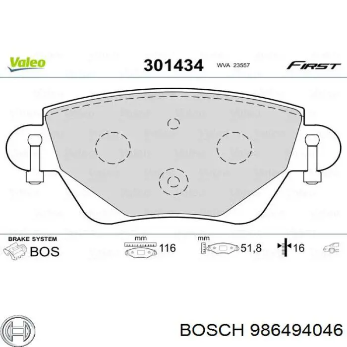 Pastillas traseras de freno Bosch 986494046 precio, desde 30,78 EUR