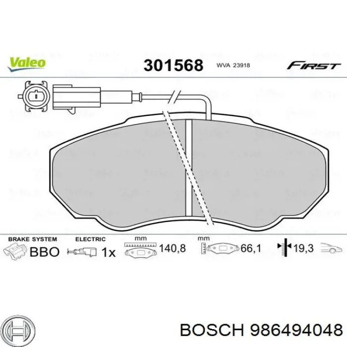 986494048 Bosch pastillas de freno delanteras