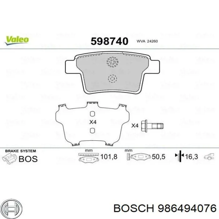 Comprar 986494076 Bosch Pastillas de freno traseras