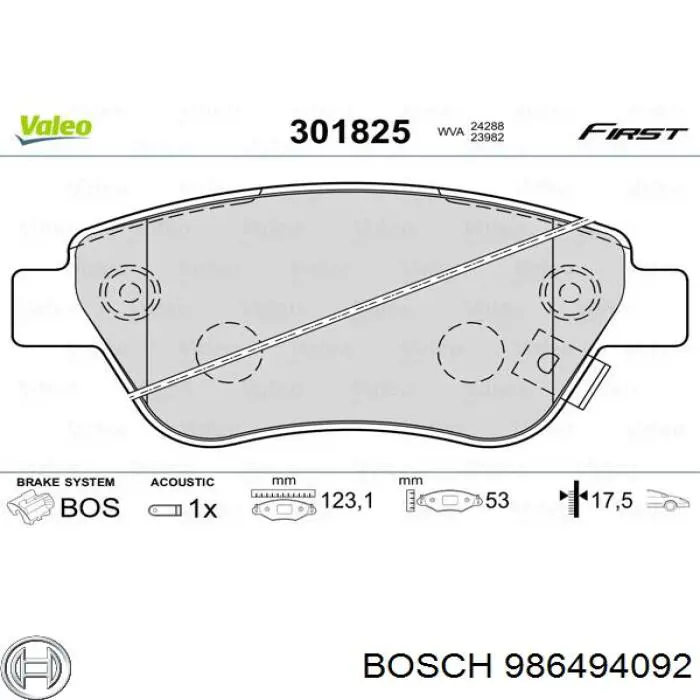 Pastillas de freno 986494092 Bosch
