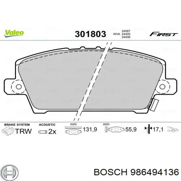 986494136 Bosch pastillas de freno delanteras