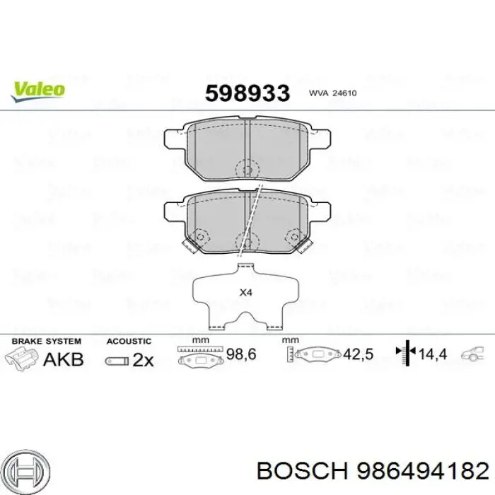 986494182 Bosch pastillas de freno traseras