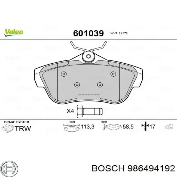 986494192 Bosch pastillas de freno traseras