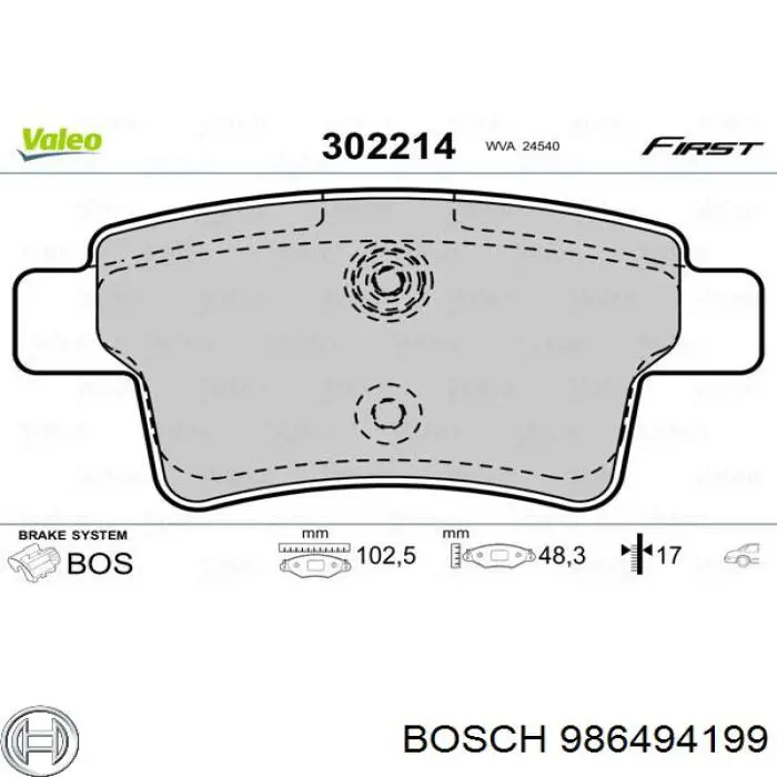 Pastillas de freno traseras 986494199 Bosch