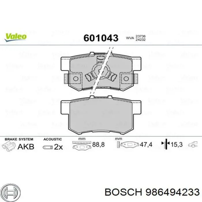 986494233 Bosch pastillas de freno traseras