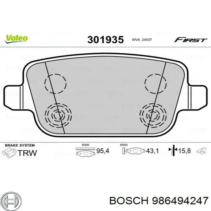 986494247 Bosch pastillas de freno traseras