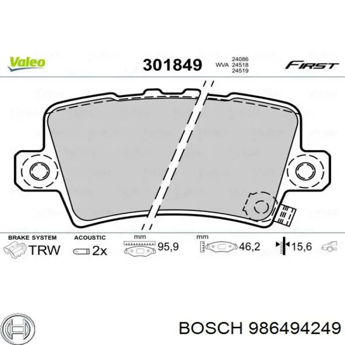 986494249 Bosch pastillas de freno traseras