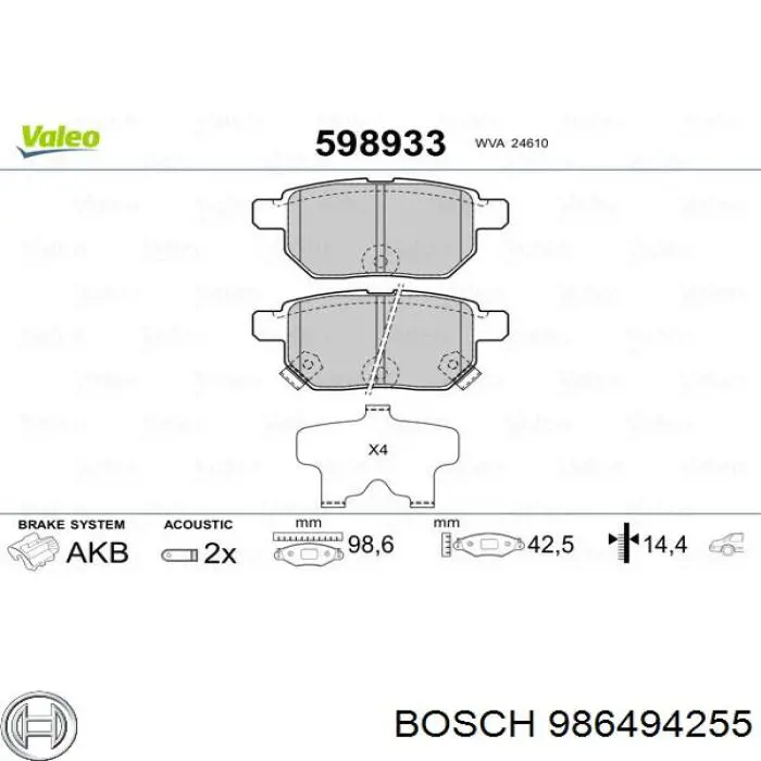 986494255 Bosch pastillas de freno traseras