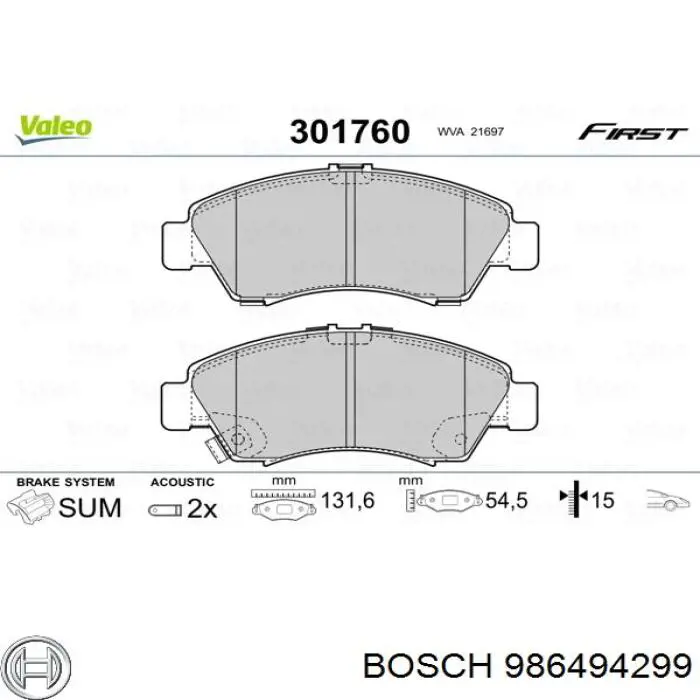 Pastillas freno delanteras Bosch 986494299 precio, desde 22,56 EUR