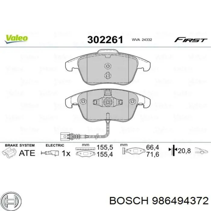 986494372 Bosch Pastillas delanteras