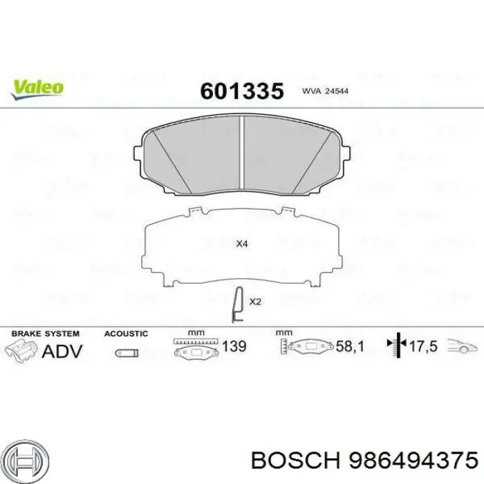 986494375 Bosch pastillas de freno delanteras