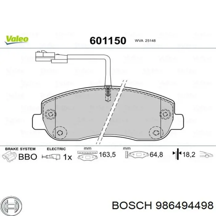 986494498 Bosch pastillas de freno delanteras