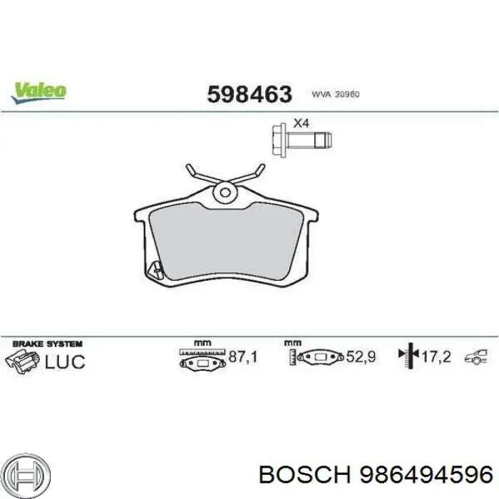 986494596 Bosch Pastillas freno traseras