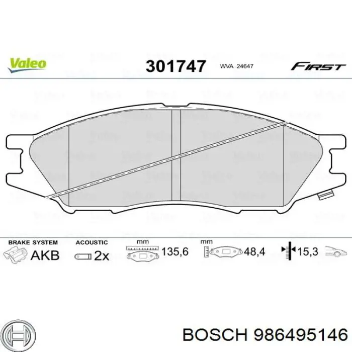 986495146 Bosch pastillas de freno delanteras