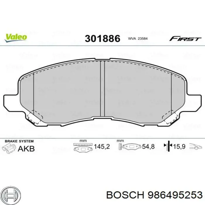 986495253 Bosch pastillas de freno delanteras