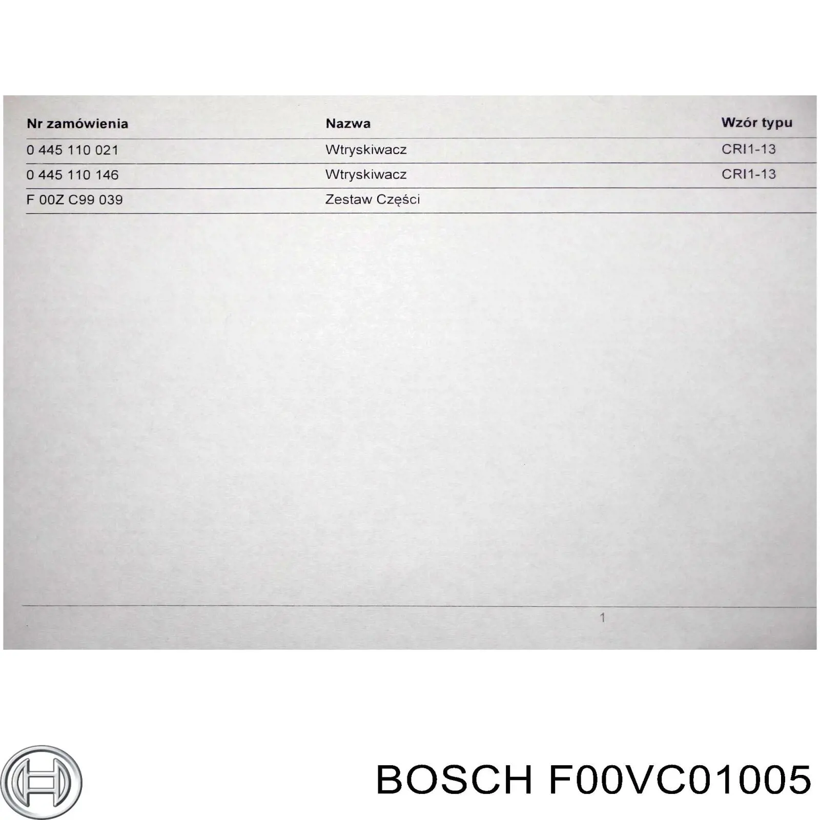 Comprar F00VC01005 Bosch Válvula de inyector