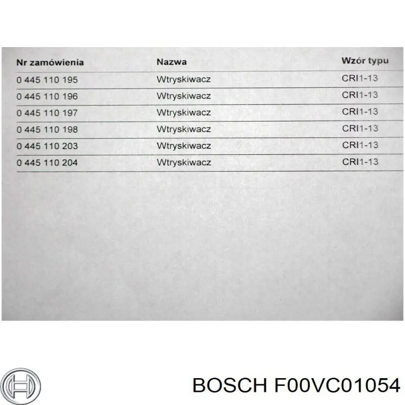 F00VC01054 Bosch válvula del inyector