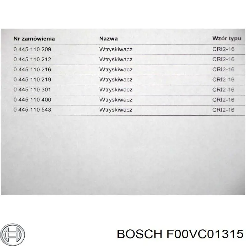 F00VC01315 Bosch Válvula de inyector