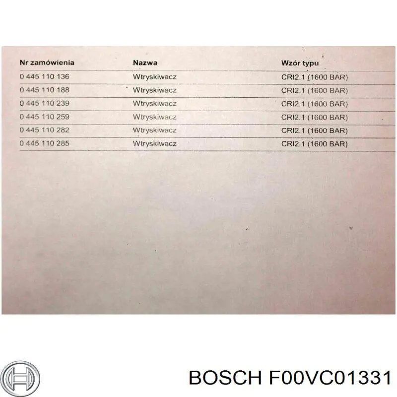 F00VC01331 Bosch Válvula de inyector