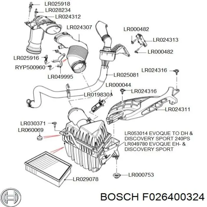 F026400324 Bosch Filtro de aire de motor