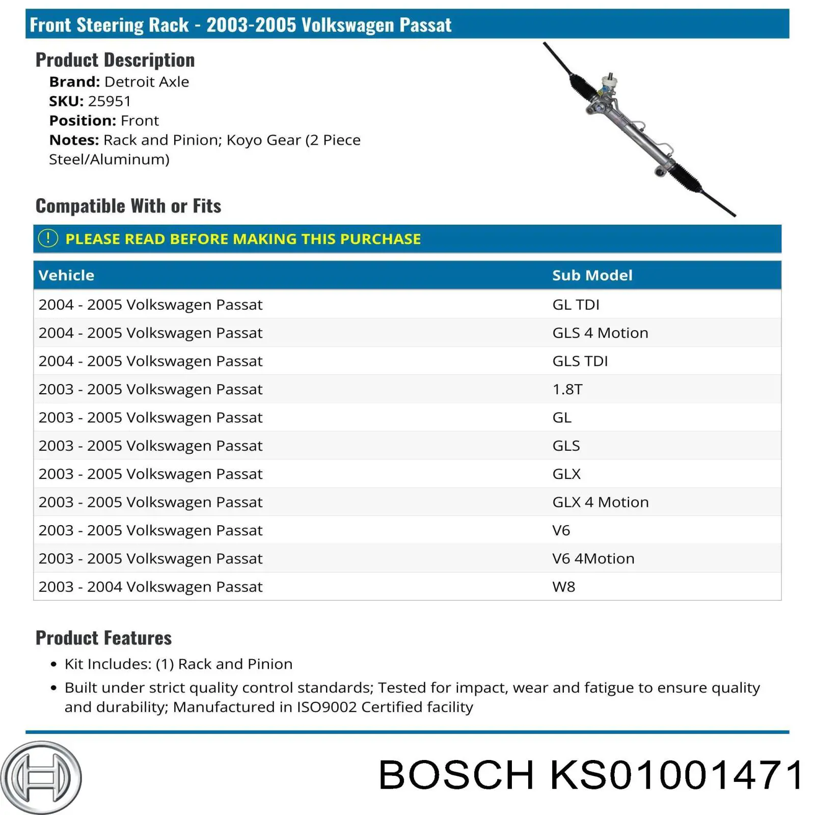 KS01001471 Bosch cremallera de dirección