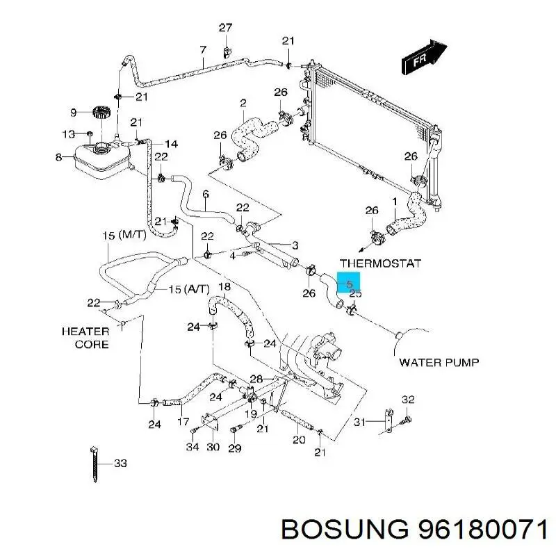 96180071 Bosung conducto refrigerante, bomba de agua, de recepción