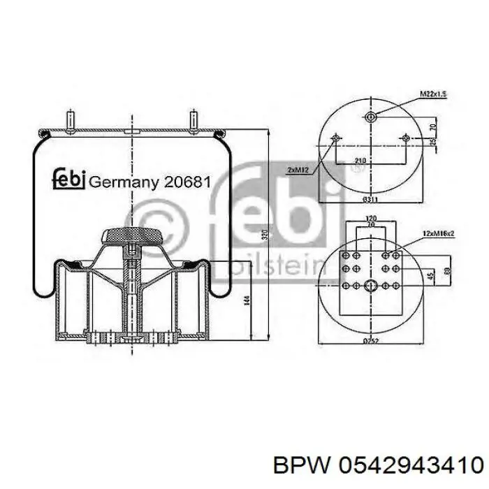 Bolsa neumática del eje BPW 0542943410 precio, desde 89,09 EUR