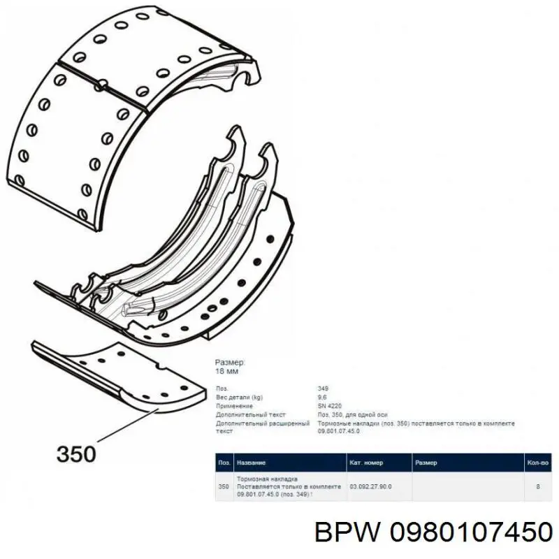 Comprar 0980107450 BPW Forro de freno trasero (camión)