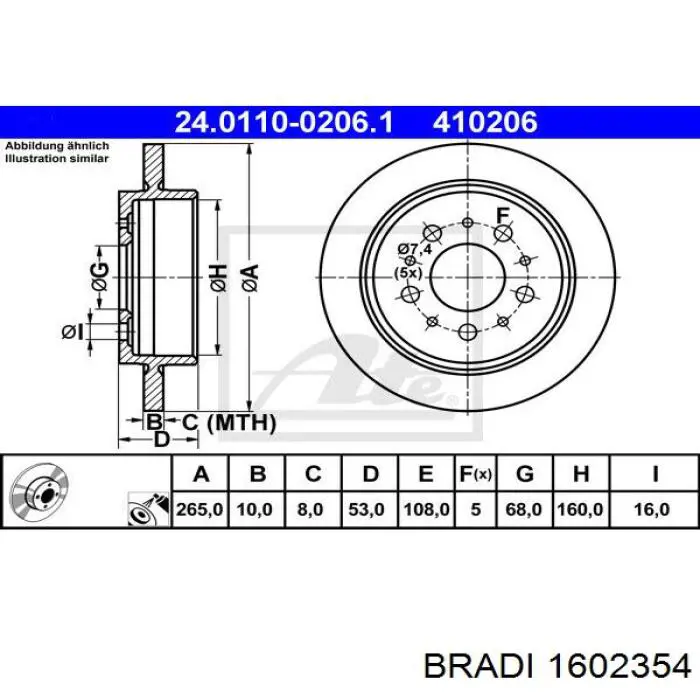 1602354 Bradi disco de freno trasero