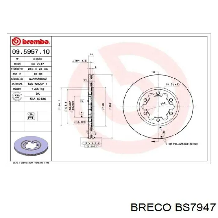 BS 7947 Breco freno de disco delantero