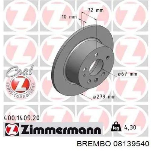Disco de freno trasero 08139540 Brembo