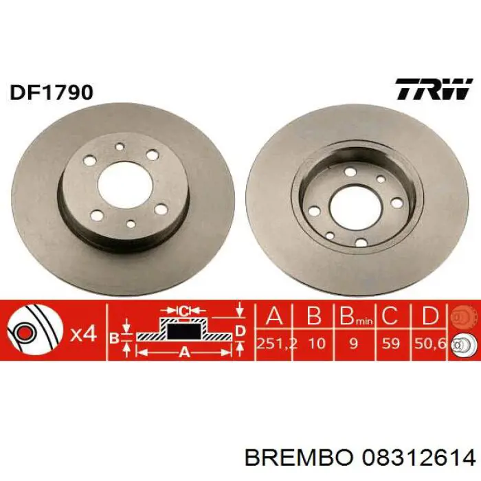 08312614 Brembo disco de freno trasero