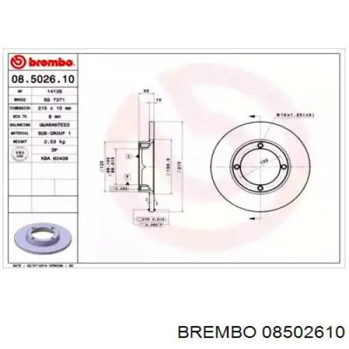 Disco de freno 08502610 Brembo