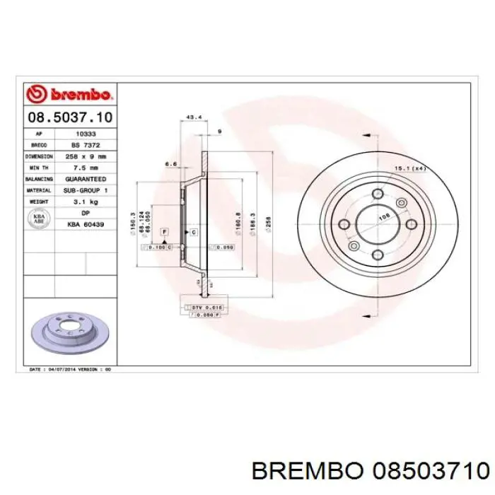 08.5037.10 Brembo disco de freno trasero