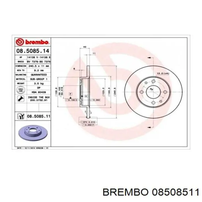 08.5085.11 Brembo freno de disco delantero