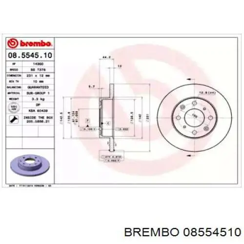 Disco de freno delantero Brembo 08554510