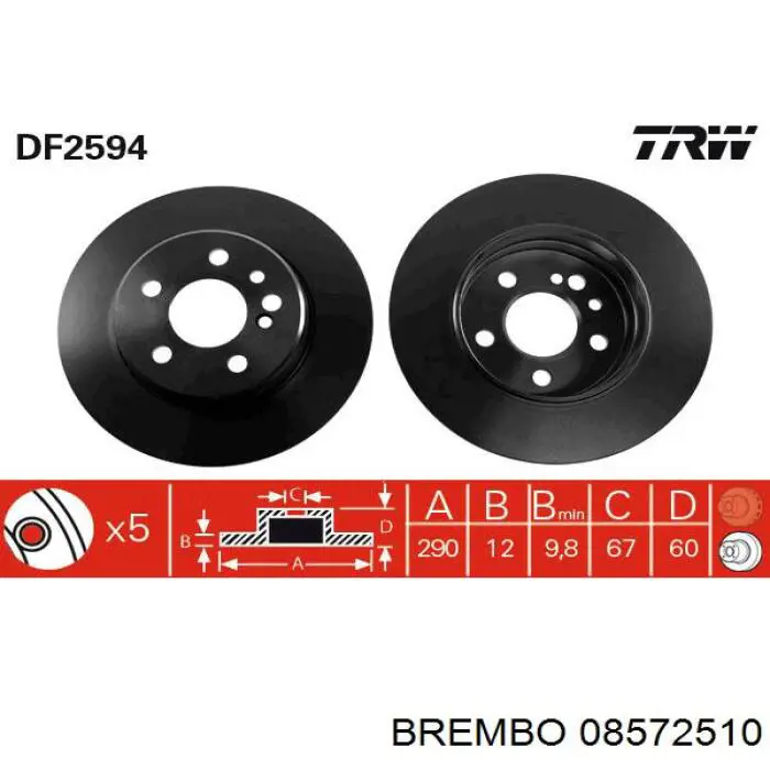 08572510 Brembo disco de freno trasero