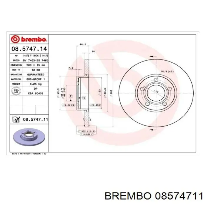 08.5747.11 Brembo freno de disco delantero