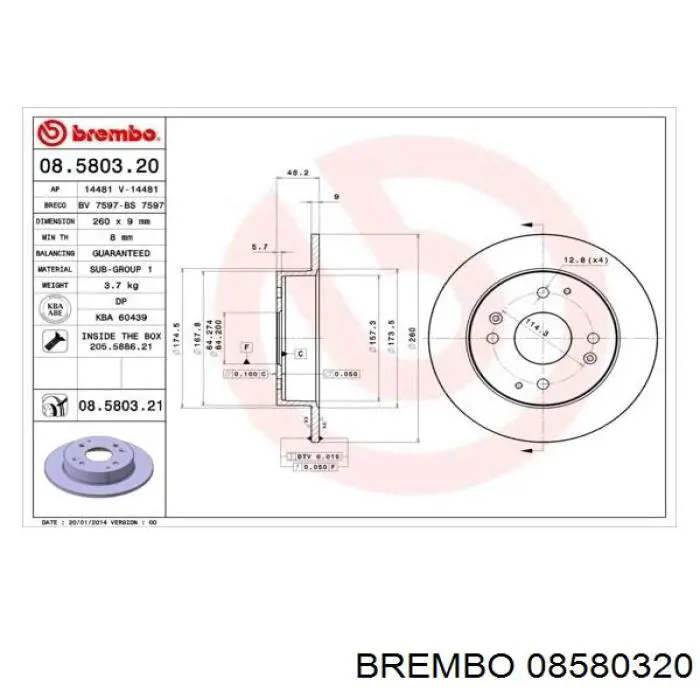 08580320 Brembo disco de freno trasero