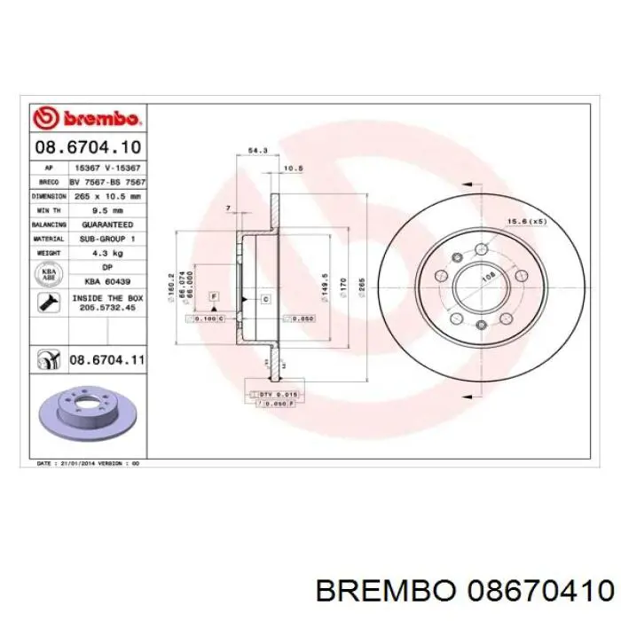 08670410 Brembo disco de freno trasero