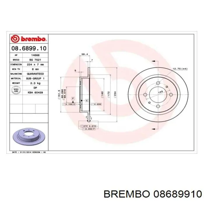 08689910 Brembo disco de freno trasero