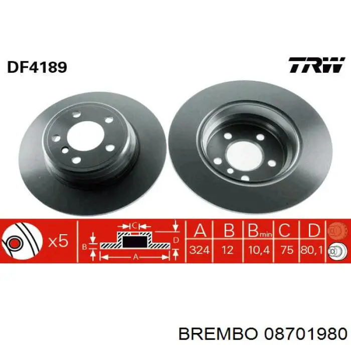 08701980 Brembo disco de freno trasero