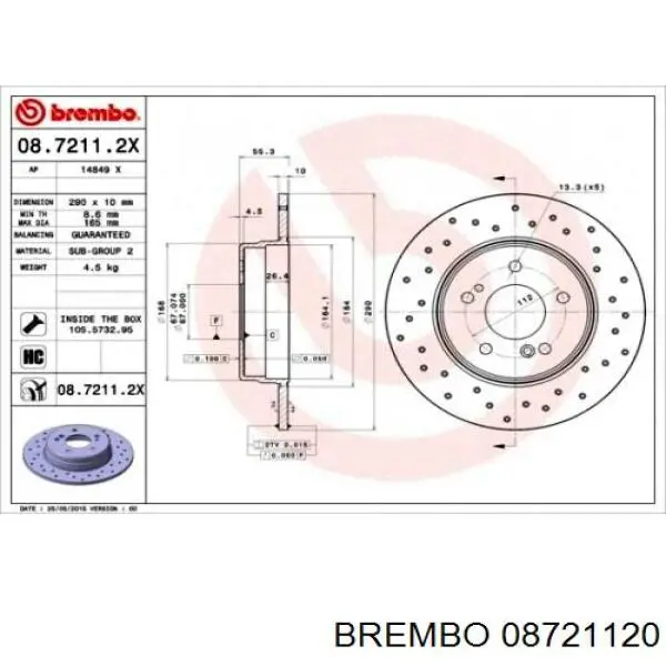 Comprar 08721120 Brembo Disco de freno trasero