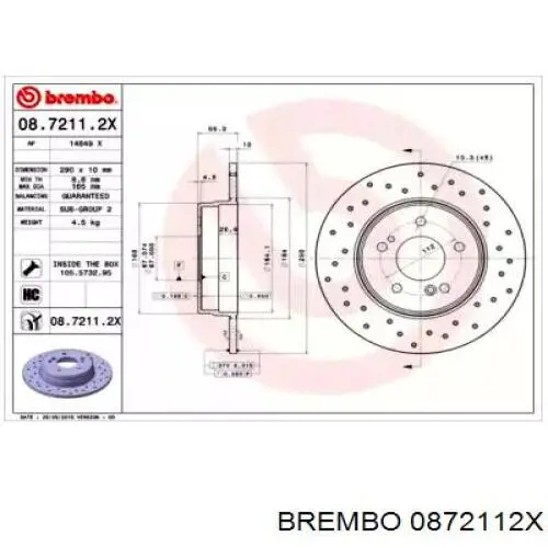 0872112X Brembo Freno de disco trasero