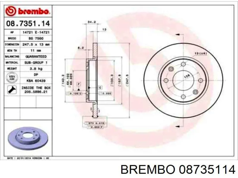 08.7351.14 Brembo freno de disco delantero