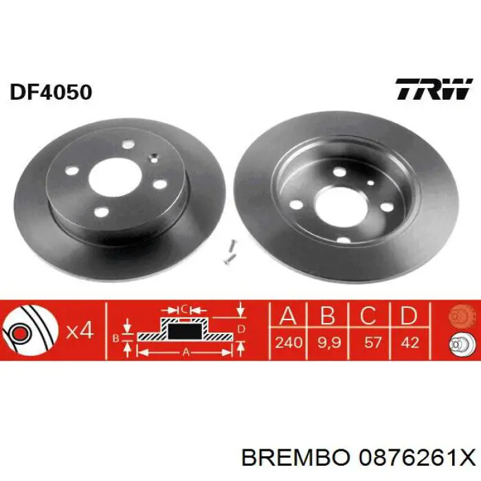 Disco de freno trasero BREMBO 0876261X